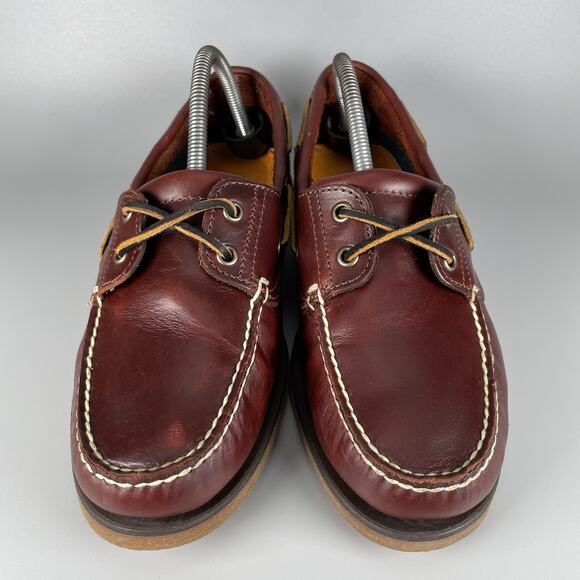 Timberland Men’s 9 Classic Oxblood Burgundy 2 Eye Moc Toe Boat Shoes Casual GUC - Picture 2 of 9